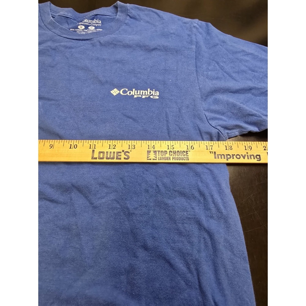 Columbia PFG Men's Medium Blue T-Shirt Marlin American‎ Flag Graphic Fishing Tee